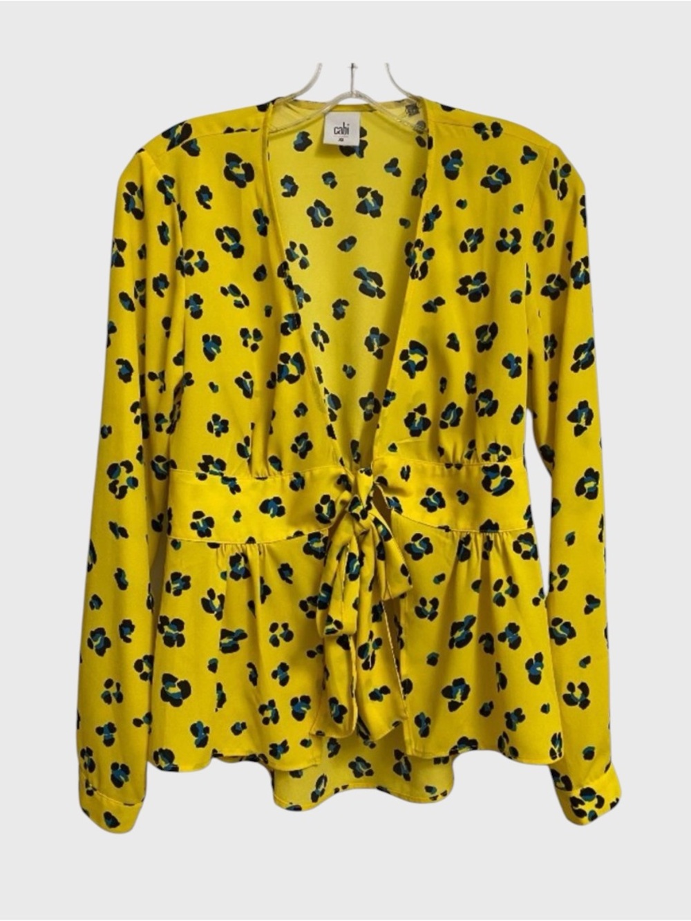 Cabi Tie-Front Open Blouse Top Size XS Yellow Blue Summer Coastal Coquette Layer